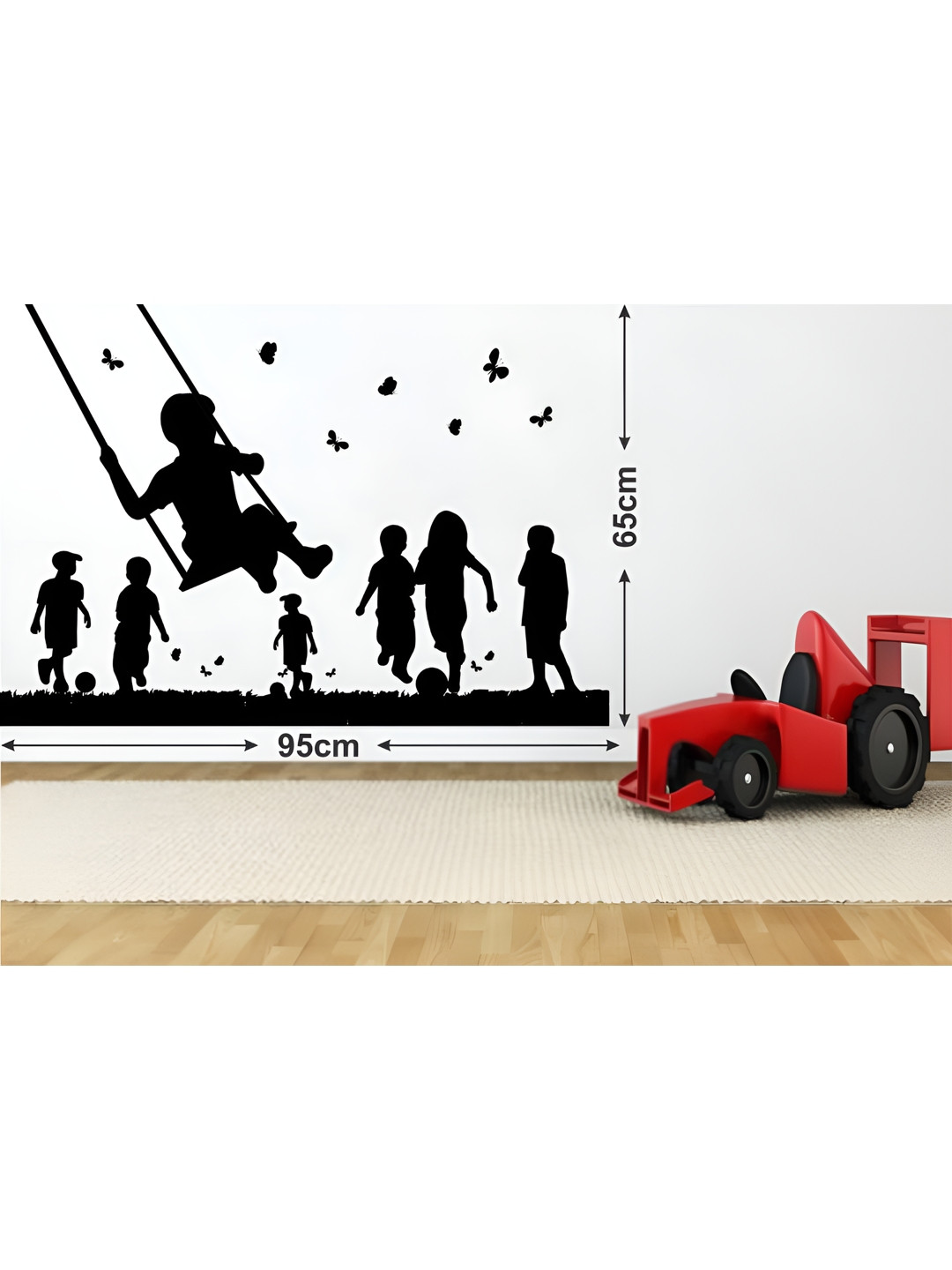 LANSTICK Black Printed Kids Playing Wall Sticker
