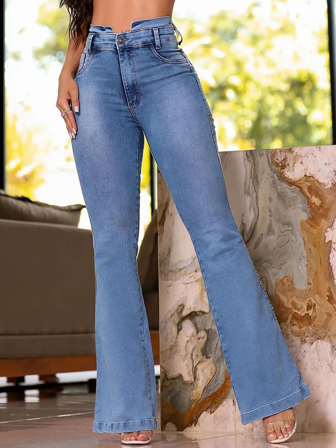 StyleCast Women Flared High-Rise Light Fade Acid Wash Stretchable Jeans