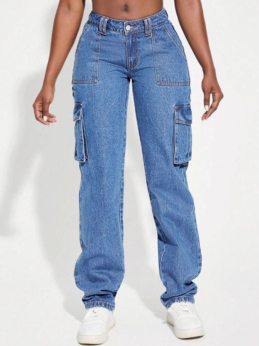 StyleCast Women High-Rise Stretchable Cotton Cargo Styles Straight Fit Jeans