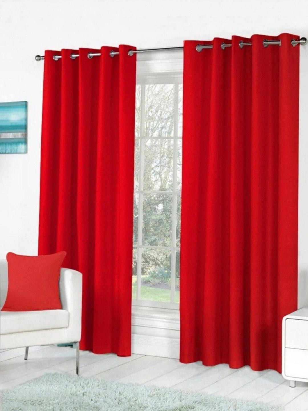 274 cm (9 ft) Polyester Semi Transparent Long Door Curtain (Pack Of 2) (Solid, Red)