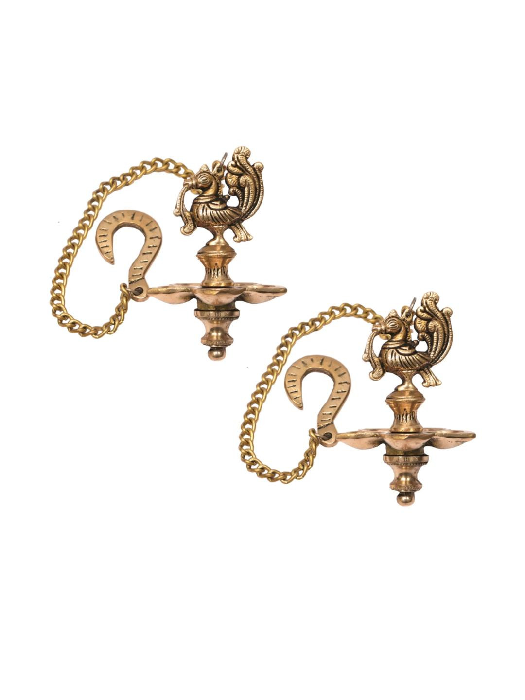 Hanging Brass Diya (Pack of 2 ) for Pooja Room, Home Decor, Meditation