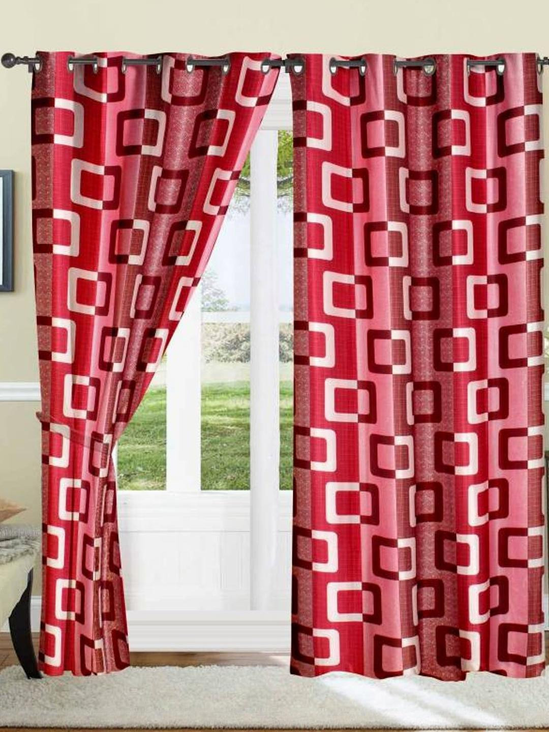 270 cm (9 ft) Polyester Semi Transparent Long Door Curtain (Pack Of 2) (Abstract, Maroon)
