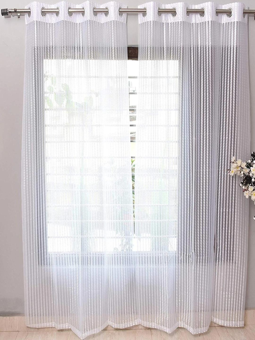 BELLA TRUE 213 cm (7 ft) Net Transparent Door Curtain (Pack Of 2) (Self Design, White)