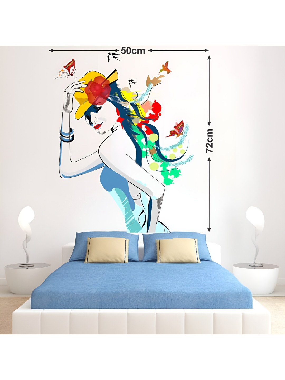 LANSTICK White & Blue Fashion Girl Wall Sticker