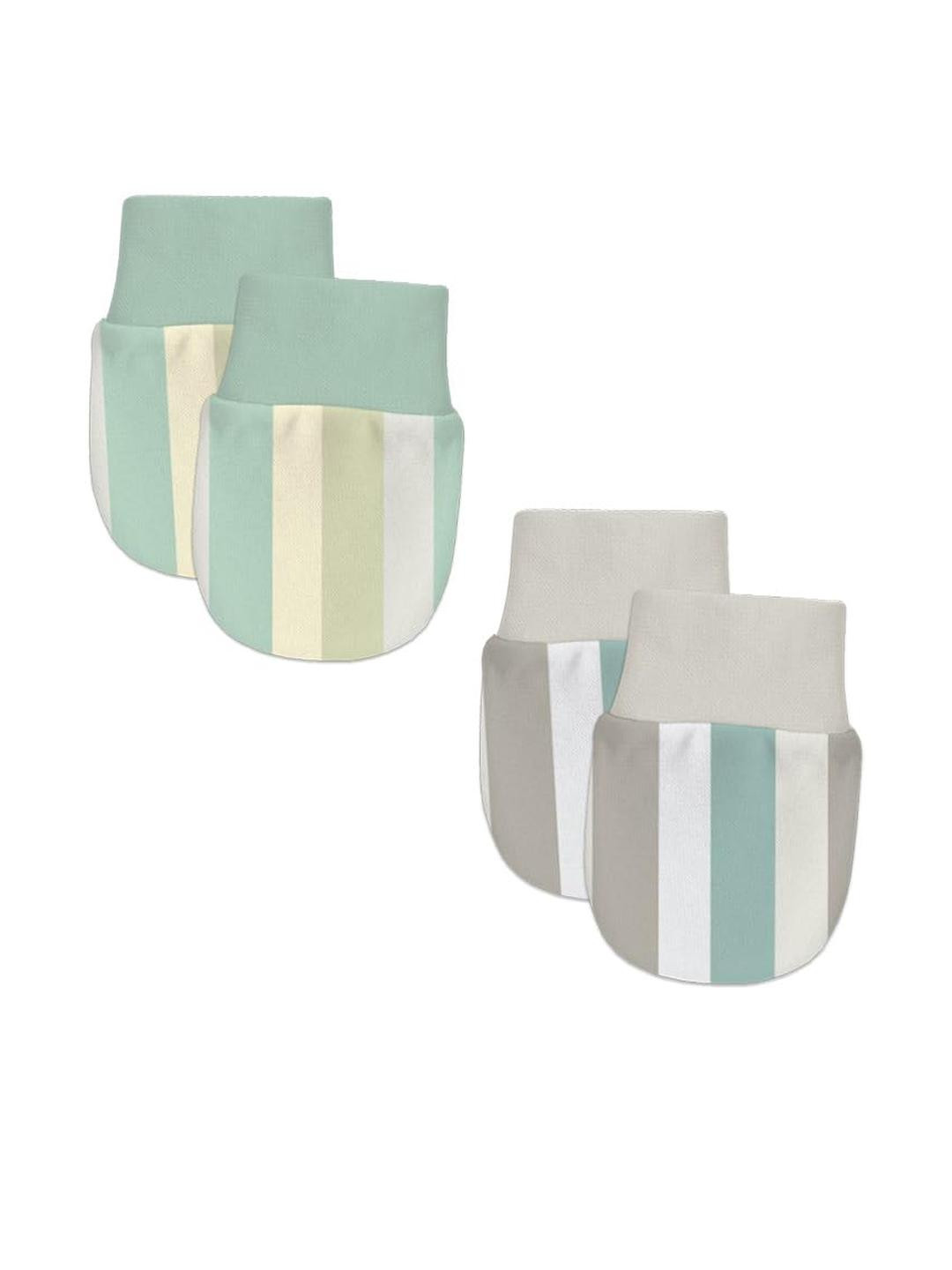 Adhigams Kids 2 Pairs Newborn Striped Cotton Hand Gloves