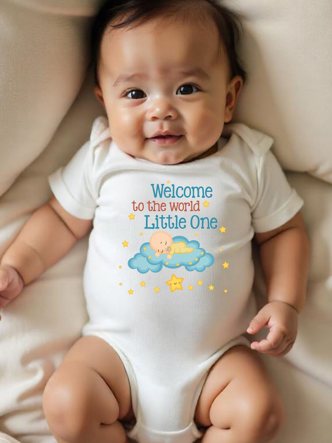 YK Infants Welcome To The World Little One! Printed Cotton Bodysuit