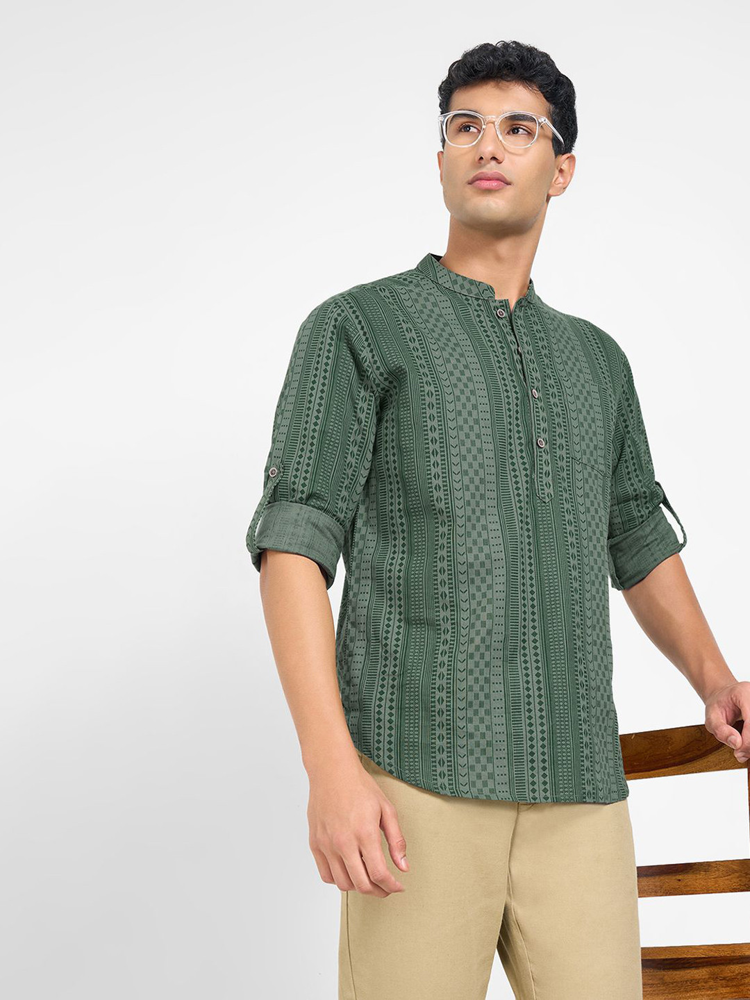 indus route by Pantaloons Men Geometric Printed Festive Pure Cotton Straight Kurta