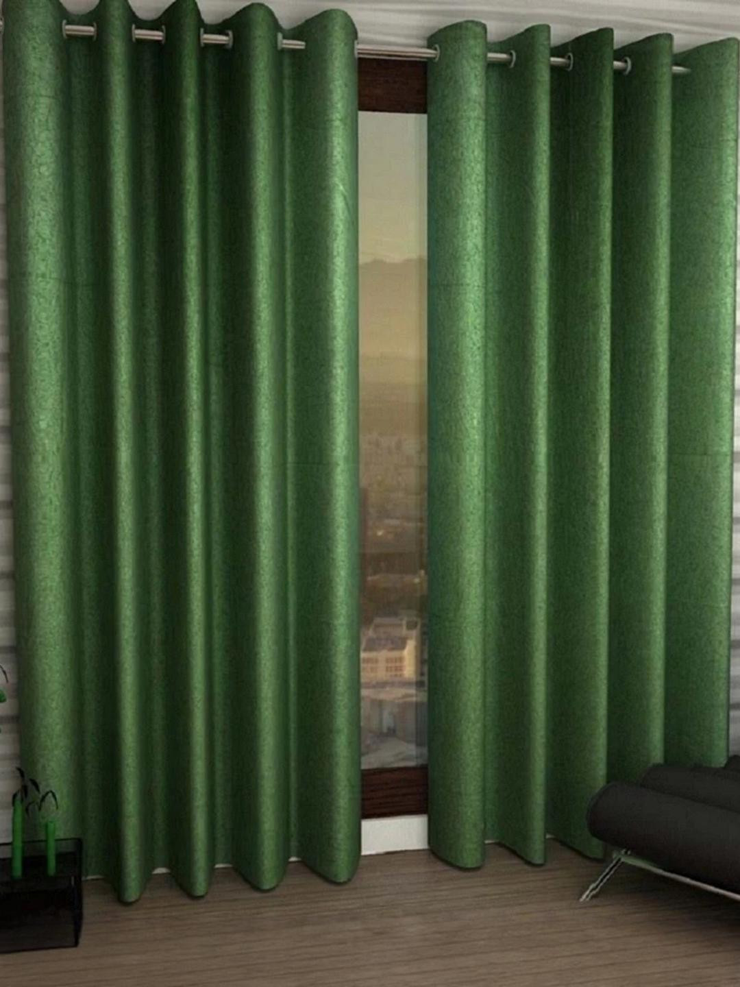 270 cm (9 ft) Polyester Semi Transparent Long Door Curtain (Pack Of 2) (Solid, Green)