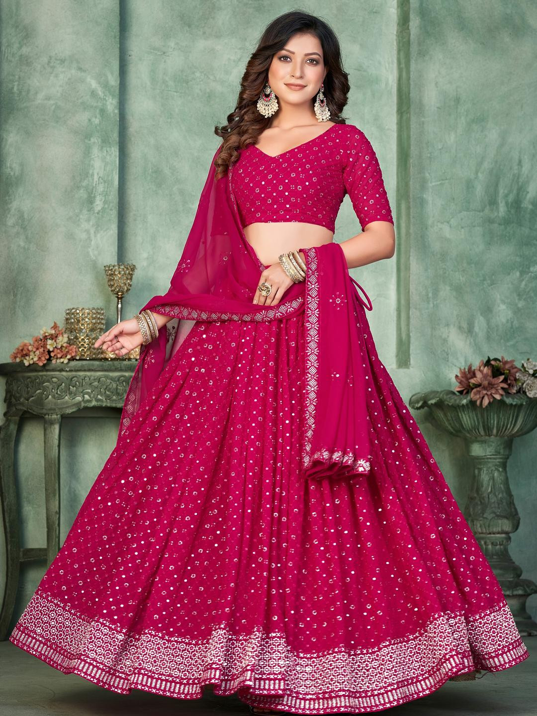 Embroidery and Sequince Work Georgette Fabric Lehenga Choli With Georgette Dupatta 7
