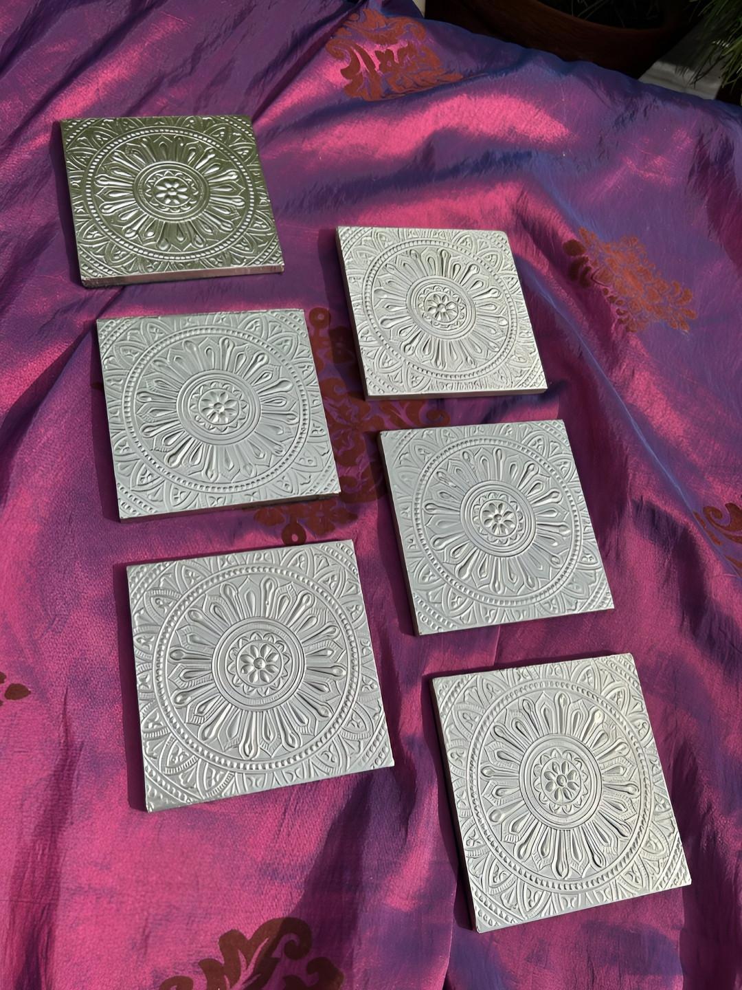 Barn 14 6Pcs White Ethnic-Textured Square Coasters