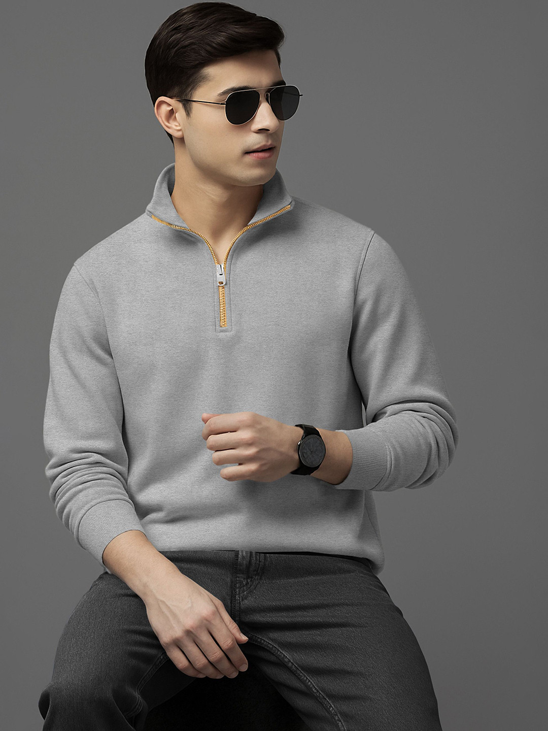 TRIPR Men High Neck Half Zipper Sweatshirt