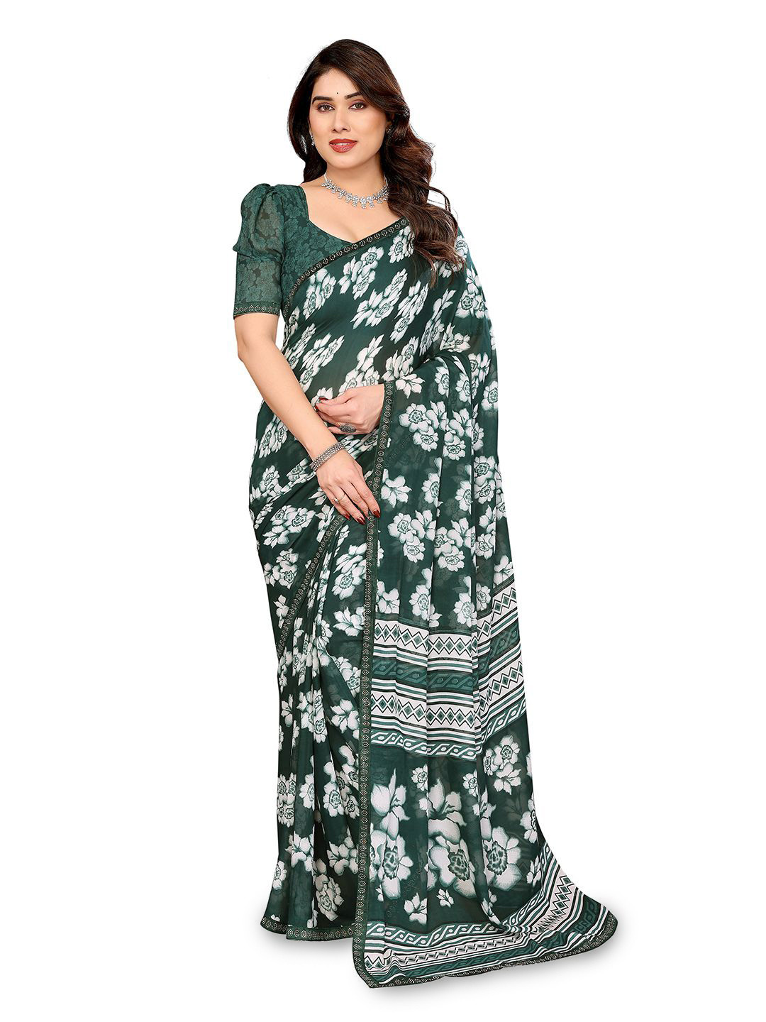 Moda Rapido Floral Printed Saree with Elegant Lace Border
