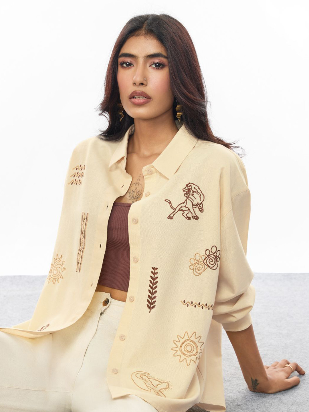 The Souled Store Disney Oversized Animal Printed Pure Cotton Casual Shirt