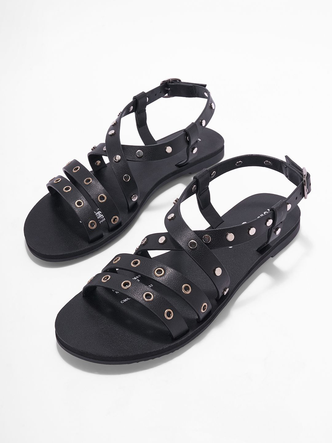 Forever Glam by Pantaloons Women Rivets Embellished Strappy Open Toe Gladiators Flats