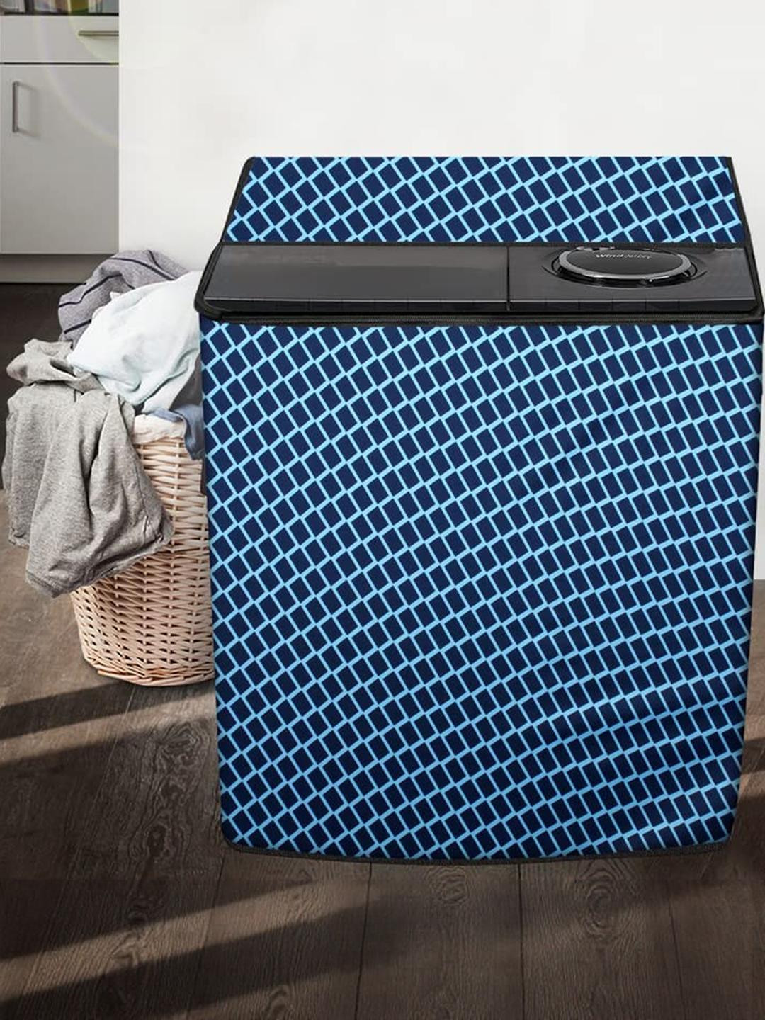 The Furnishing Tree Washing Machine Cover Check Blue Compatible for Samsung 7 Kg Semi-Automatic Top