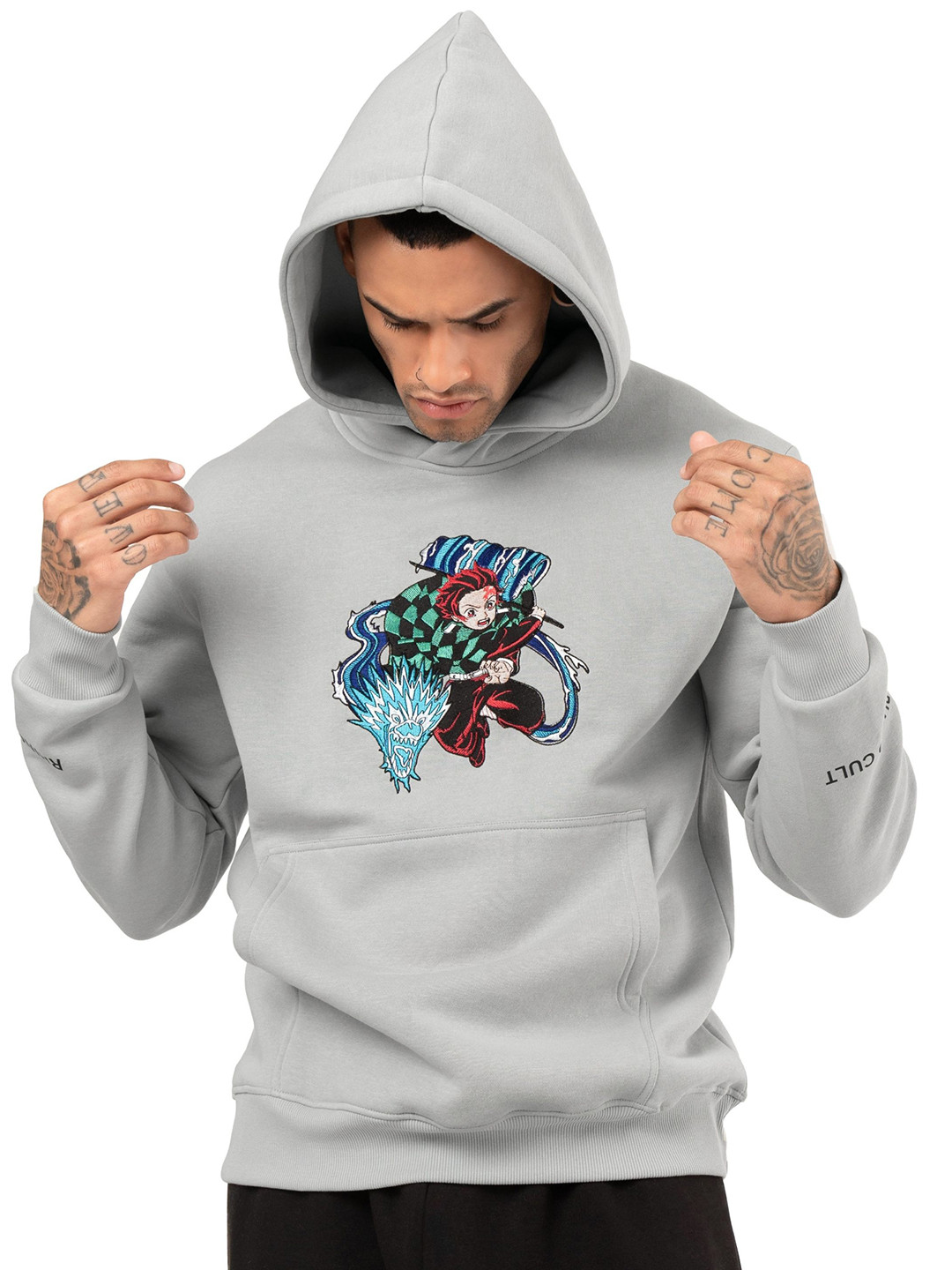 RHINO CULT Men Graphic Tanjiro Flying slash Printed Hood Pullover Sweatshirt