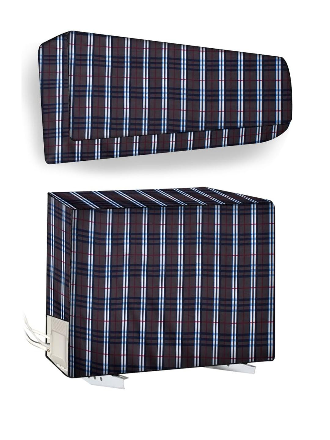 The Furnishing Tree 1 Ton Split AC Cover for Indoor and Outdoor Units Checkered Pattern Grey