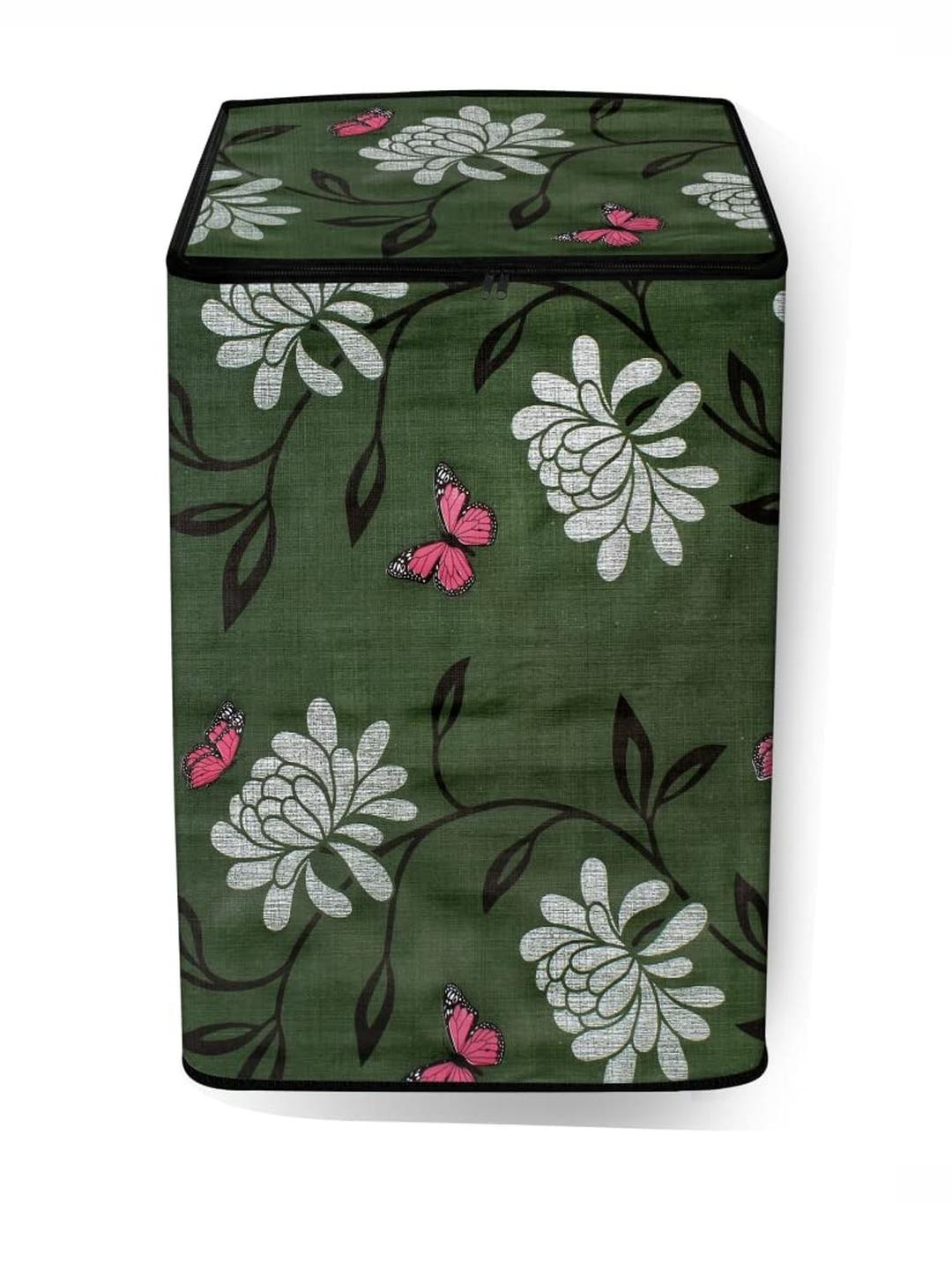 The Furnishing Tree Washing Machine Cover Petals Pattern Green Compatible for Whirlpool 7.5 Kg Full