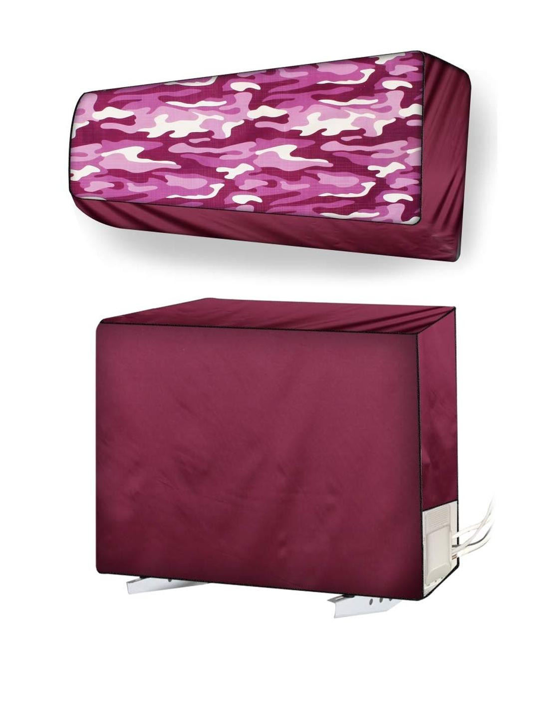 The Furnishing Tree Maroon Printed Plastic Split AC Cover Set of Indoor and Outdoor Unit