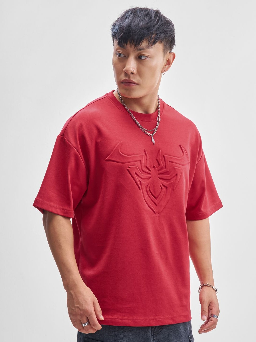 HIGHLANDER Graphic Puff Printed Round Neck Drop-Shoulder Sleeves Oversized Casual T-Shirt