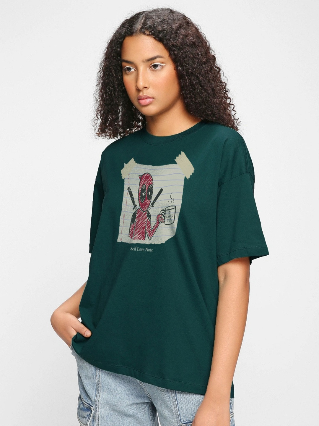 TOGS & TERRE Women Deadpool Graphic Printed Round Neck Cotton Oversized T-shirt