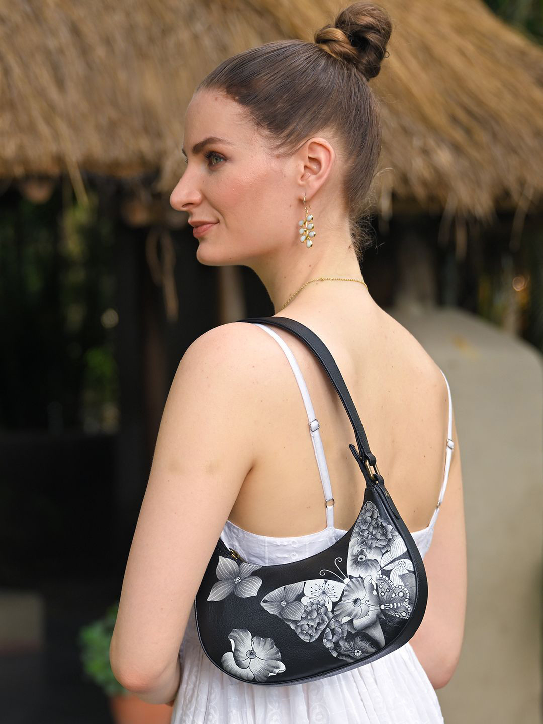 Anuschka Women's Butterfly Hand Painted Leather Shoulder Bag