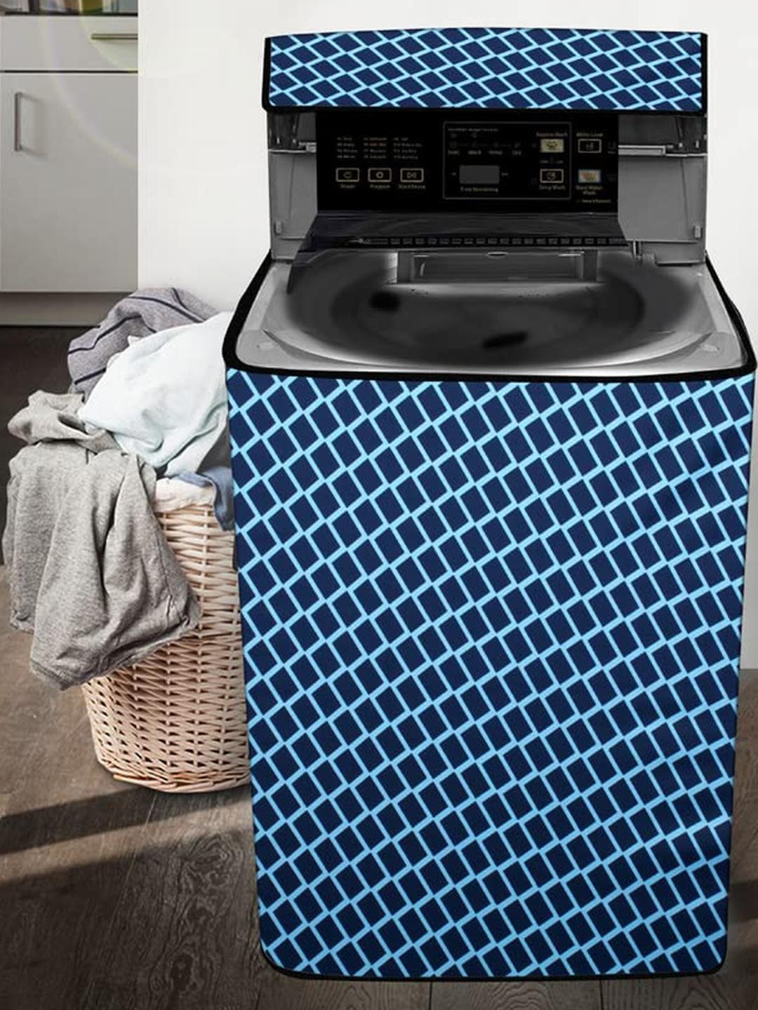 The Furnishing Tree Fully-Automatic Top Loading Washing Machine Cover Check Blue Compatible for 6.5