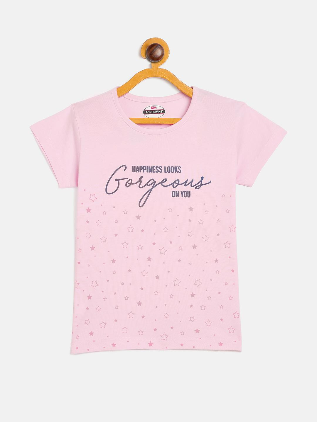 Fort Divine girls Talking Wording printed top L.PINK