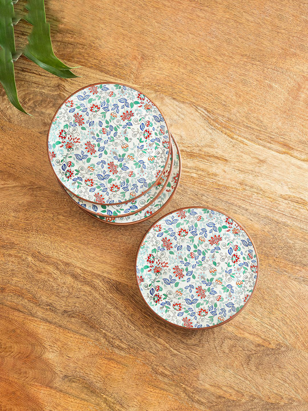 ExclusiveLane Set of 4 Spring Garden Microwave Safe Ceramic Dinner Plates