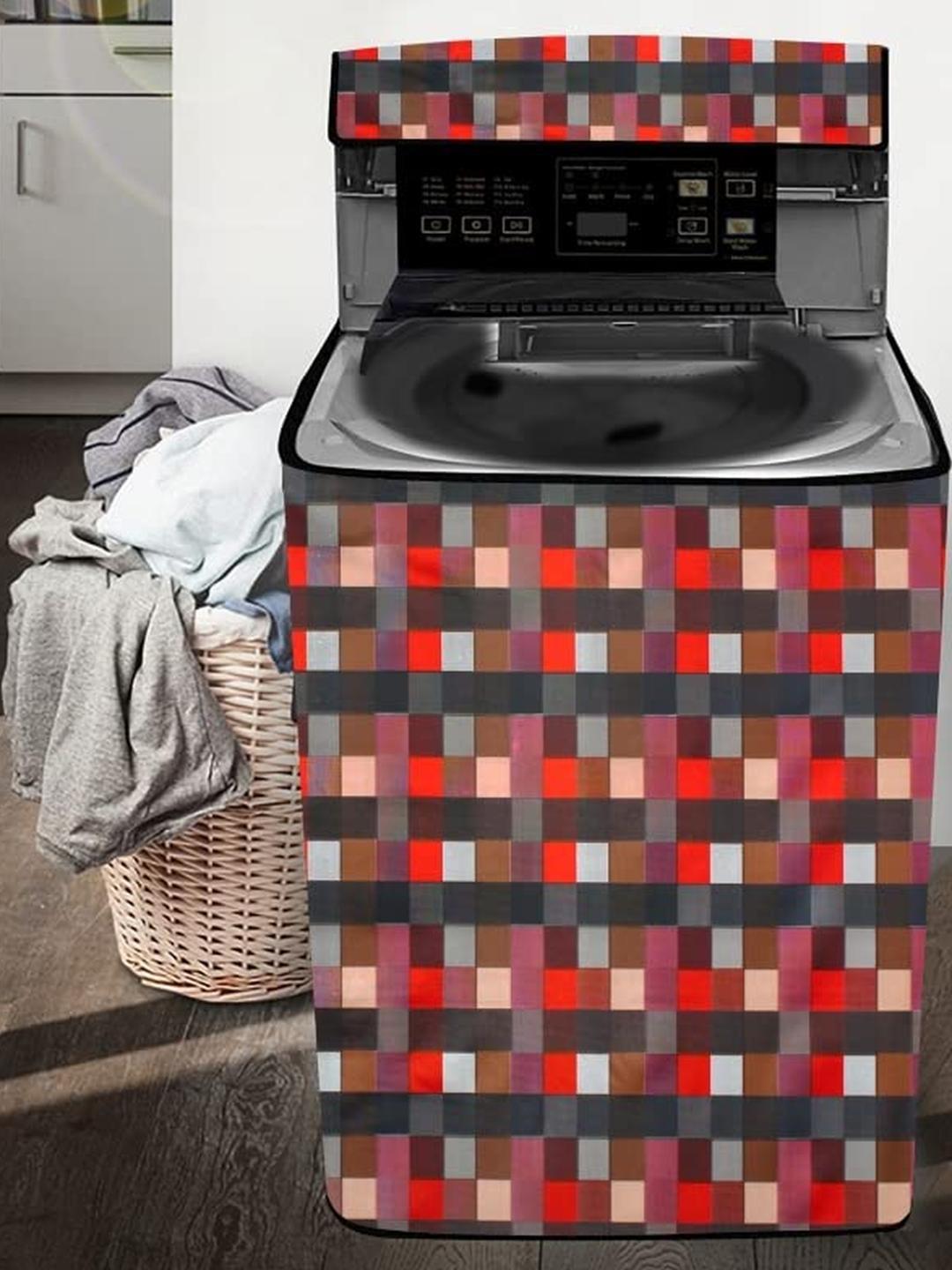 The Furnishing Tree Washing Machine Cover Lattice Pattern Red Compatible for Whirlpool 7.5 Kg Fully