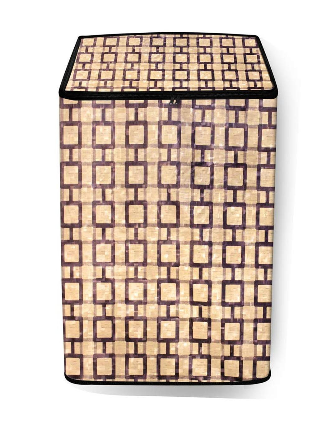 The Furnishing Tree Washing Machine Cover Lattice Pattern Beige Compatible for Whirlpool 7.2 Kg Ful