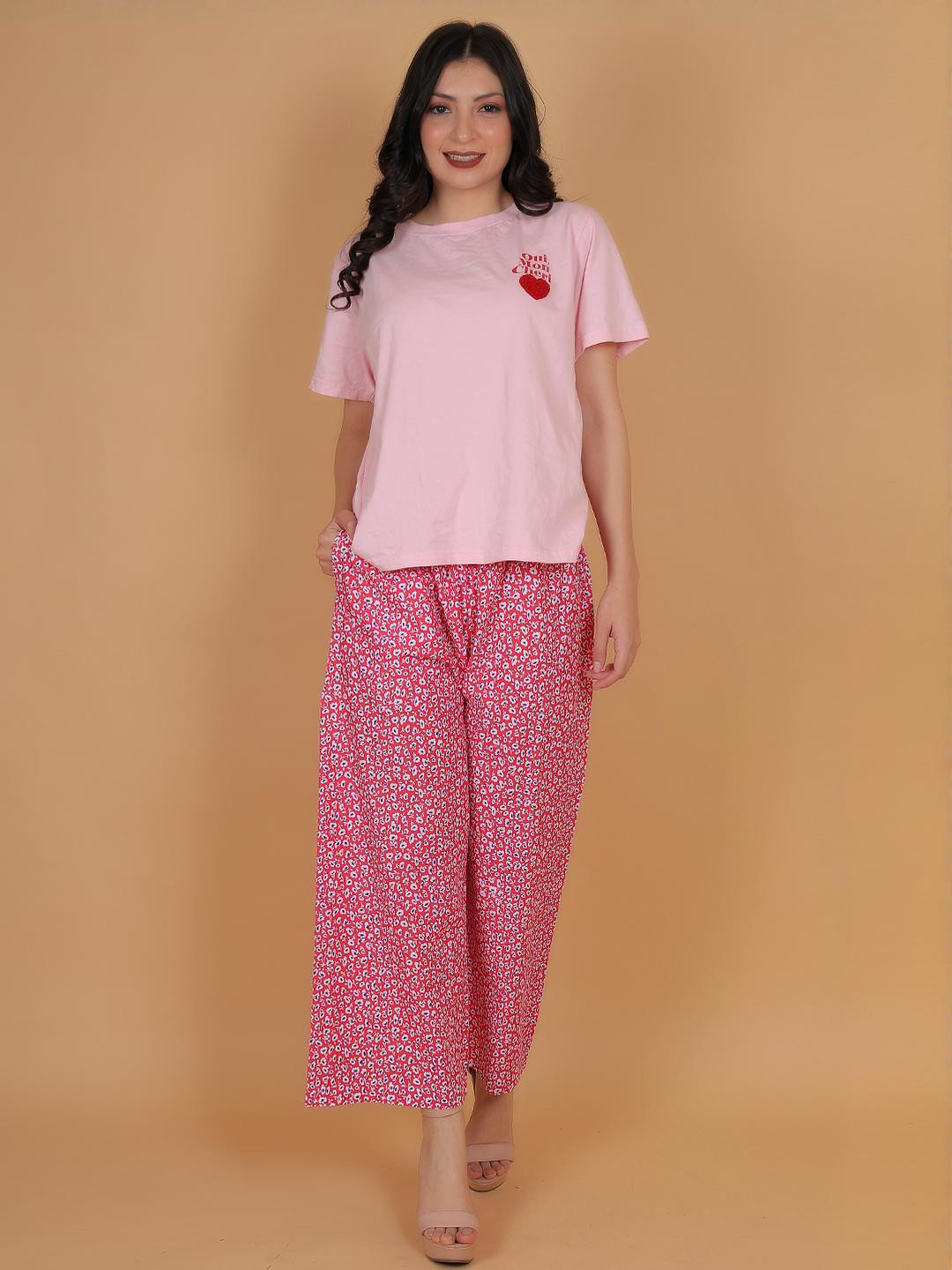 Mytrendzs Women Red Floral Printed Cotton Palazzo with One Side Pocket