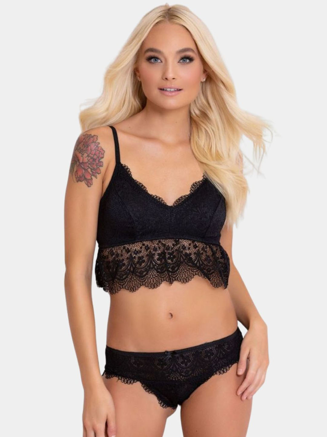 LoveAasan Self-Design Non Padded Lingerie Set LS-06122-BK-S