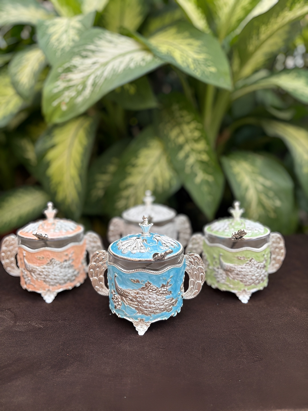 Barn 14 4Pcs Grey & Green Textured Magestic Sugar Pots