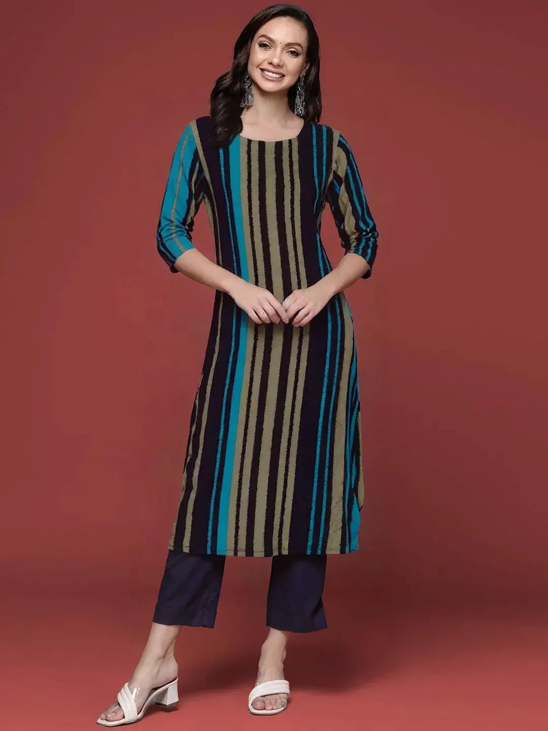 Anouk Rustic Women Striped Daily Straight Kurta
