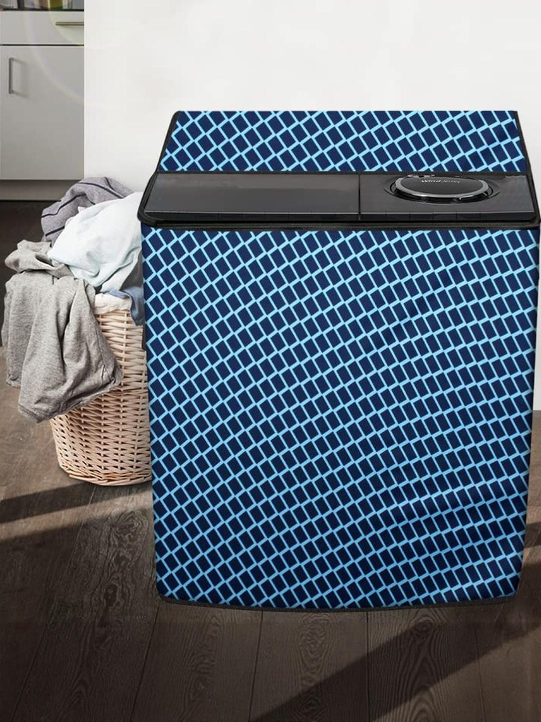 The Furnishing Tree Washing Machine Cover Check Blue Compatible for LG 7 KG Semi-Automatic Top Load