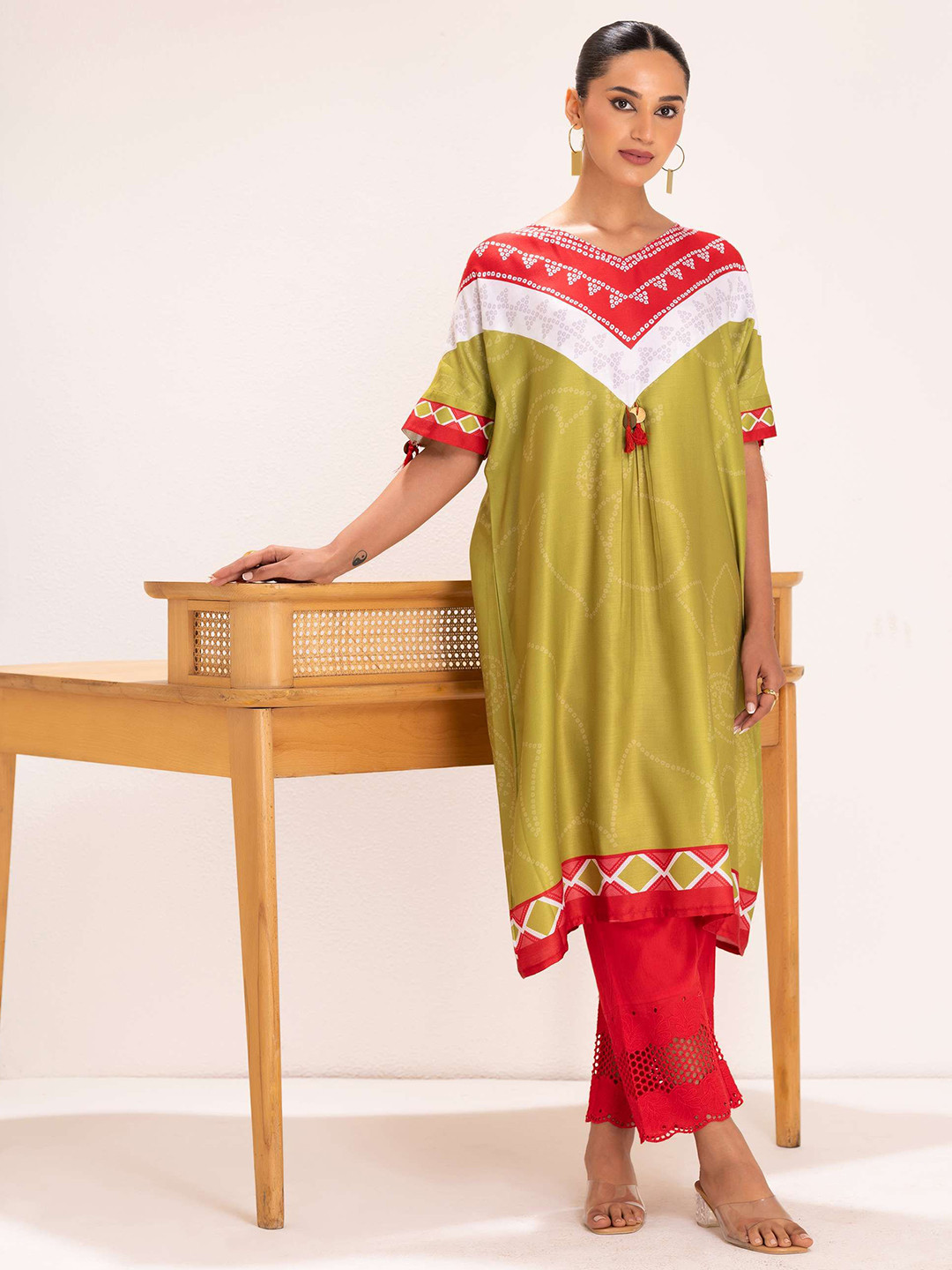 SEW Women Geometric Printed Daily Cotton Kaftan Kurta