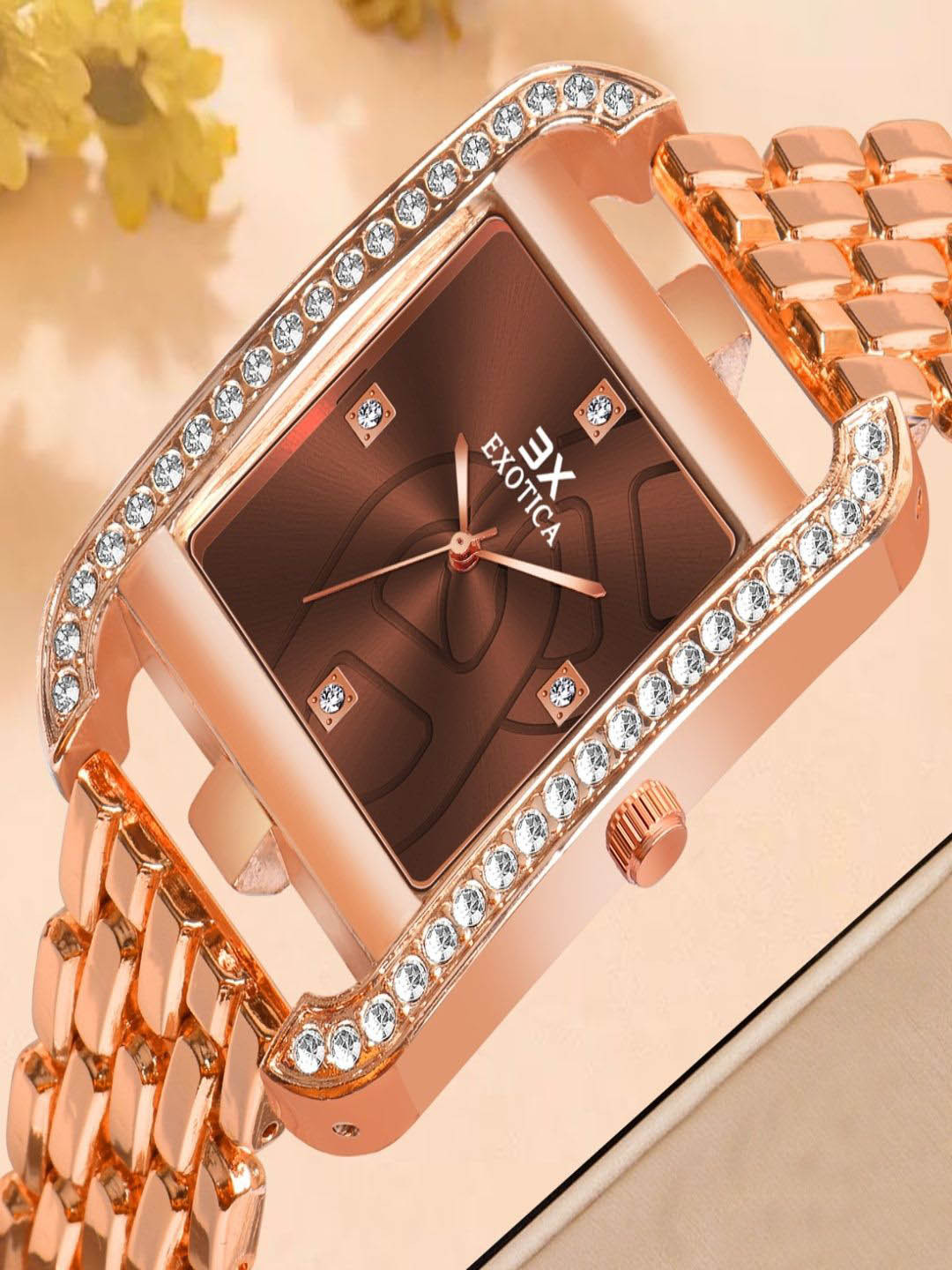 Exotica Fashion Girls Embellished Dial & Bracelet Style Analogue Watch EX-6095-Coffee