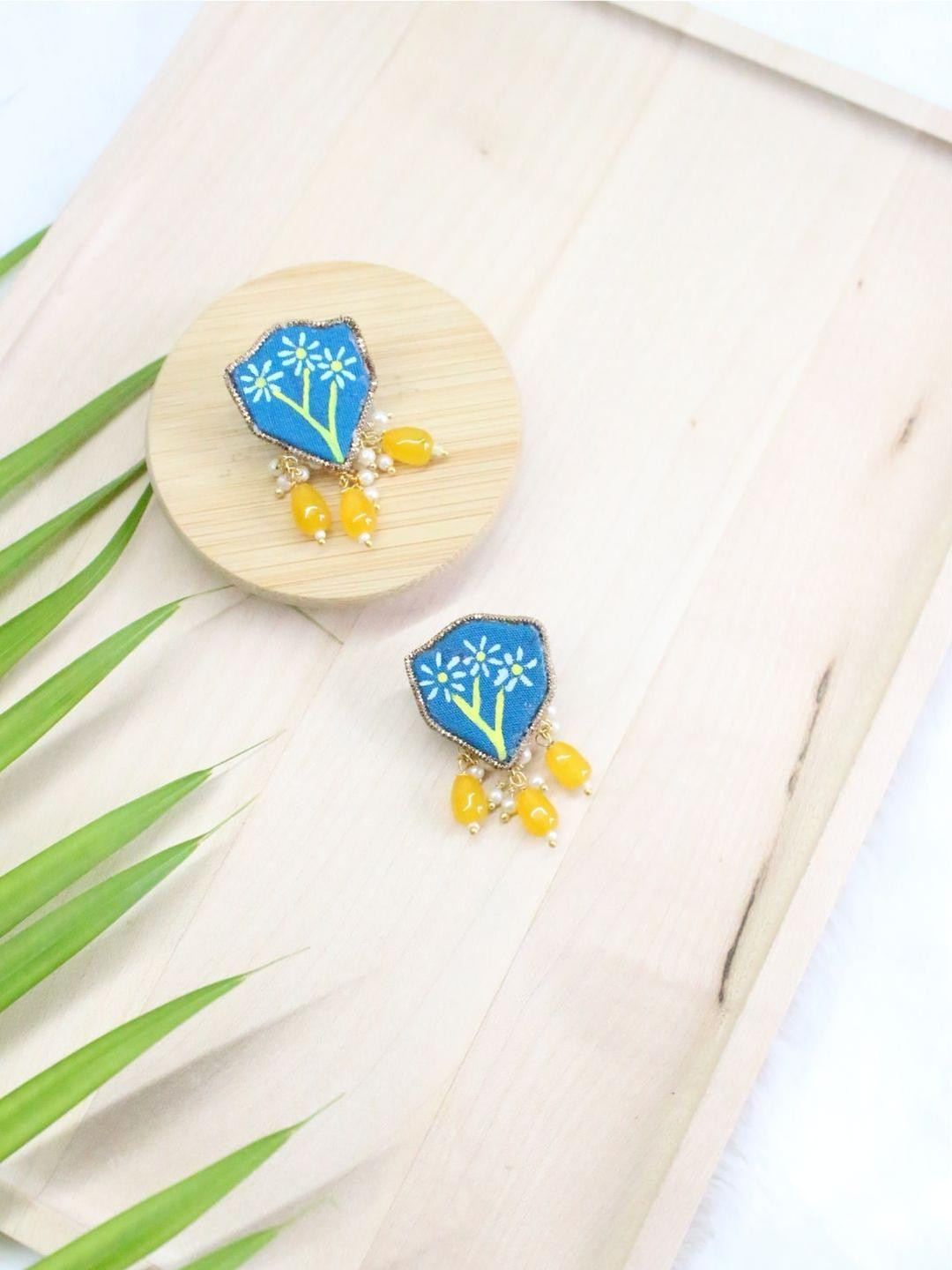 SunBloom Blue Floral Handpainted Earrings