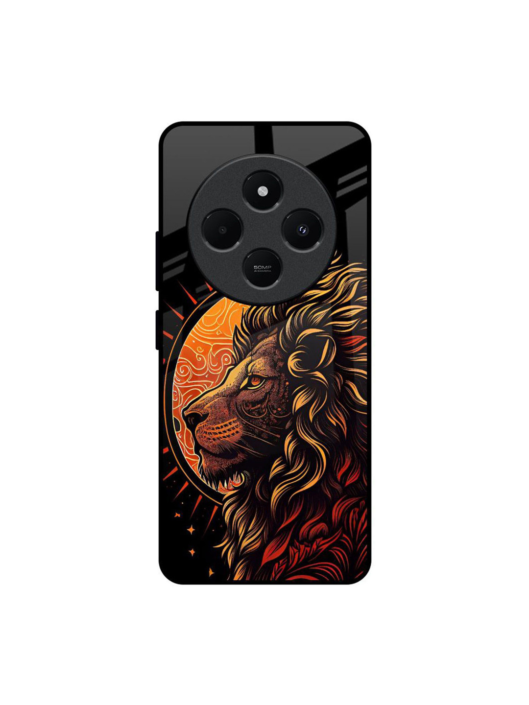 QRIOH Unisex Redmi 14C 5G Quirky Animated Lion Shockproof Glass Back Case