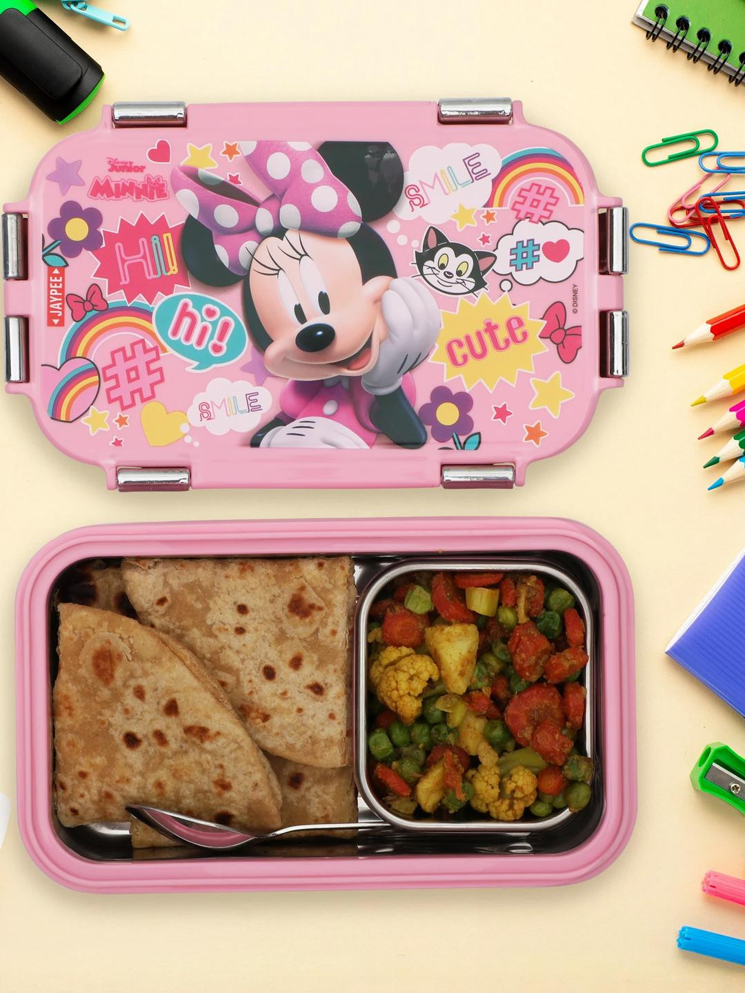 JAYPEE Wowsteel Jr. Pink Minnie Mouse Printed Inner Steel Lunch Box 620ml
