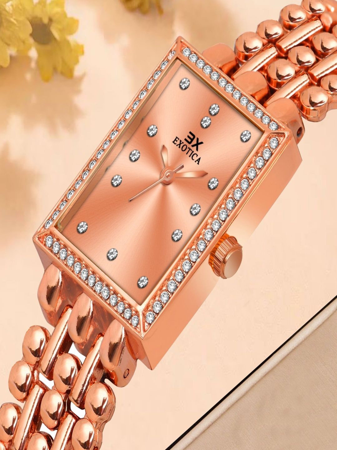 Exotica Fashion Girls Embellished Dial Analogue Watch EX-2491-Rose Gold