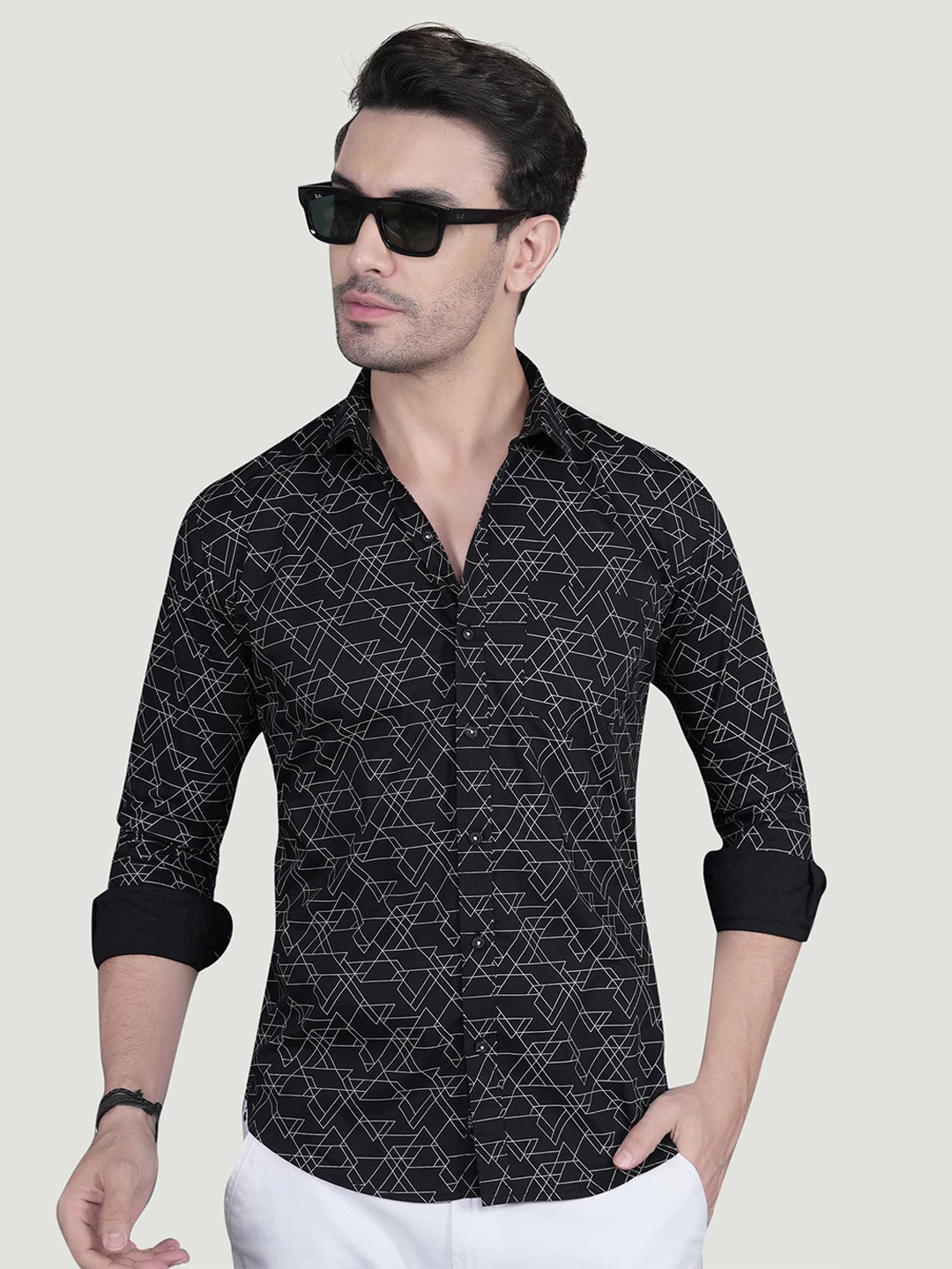 ALMATY Stefan Comfort Geometric Printed Slim Fit Cotton Shirt