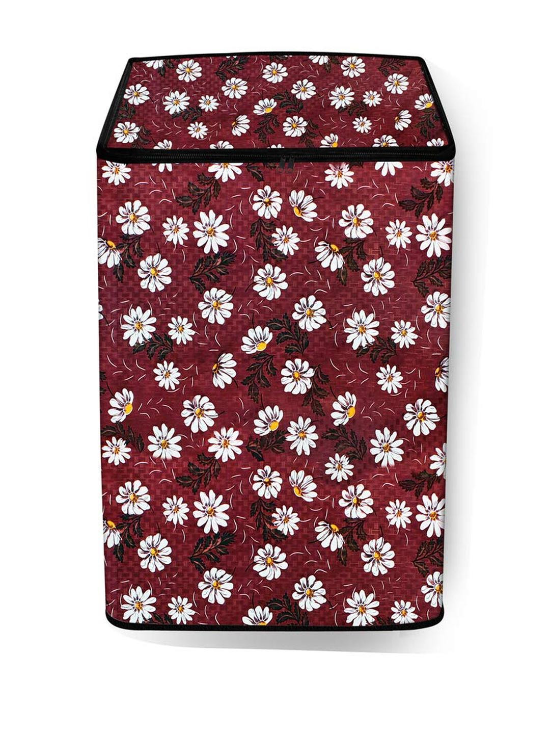The Furnishing Tree Washing Machine Cover Floral Pattern Red Base Compatible for Whirlpool 7 Kg Ful