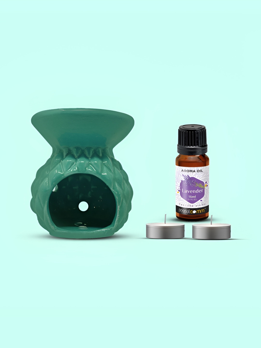 PEEPALCOMM 6Pc Green Texture Ceramic T-Light Burner Diffuser With Aroma Oils-15 ml Each