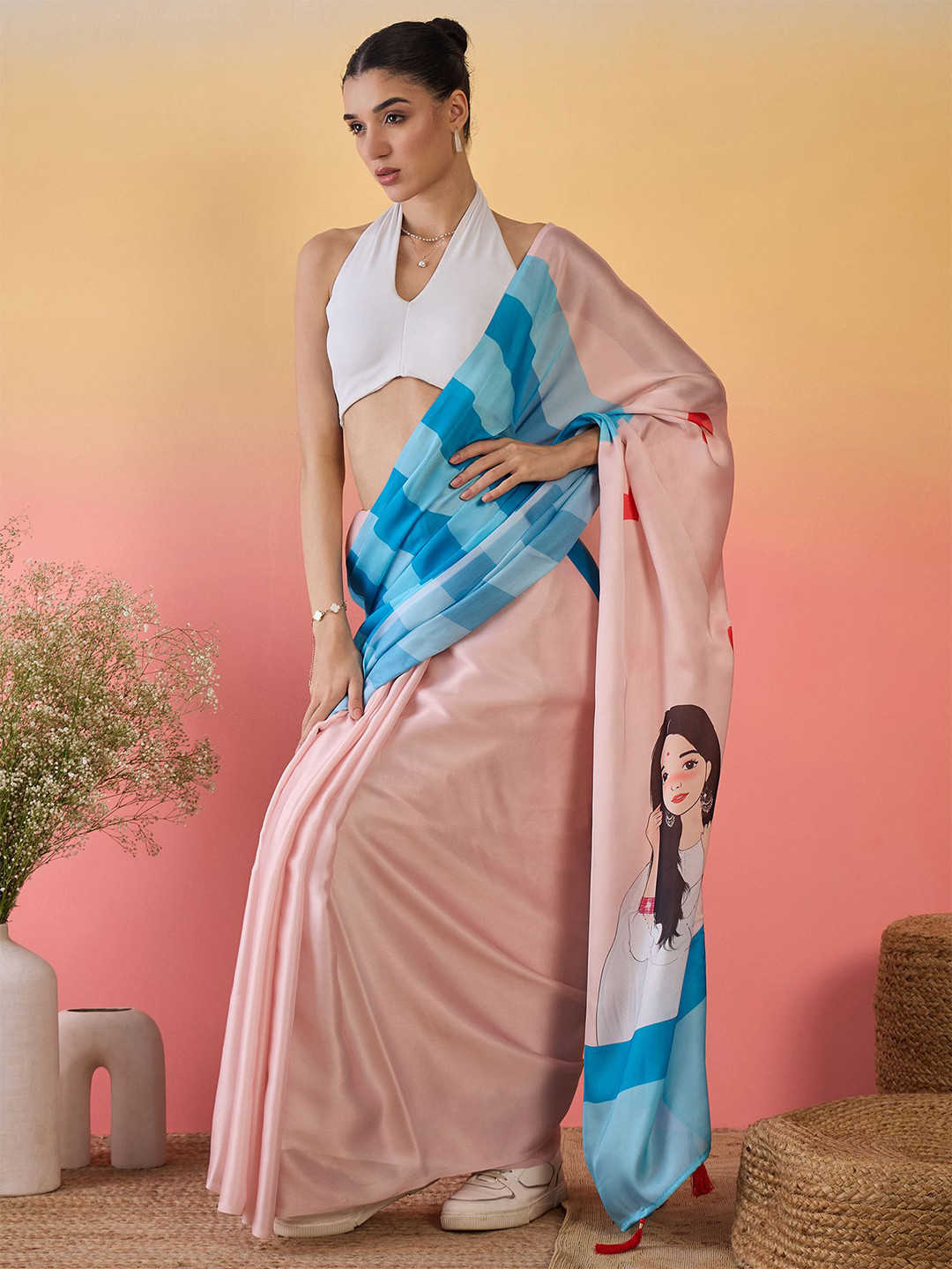 Sangria Abstract Printed Saree With Unstitched Blouse