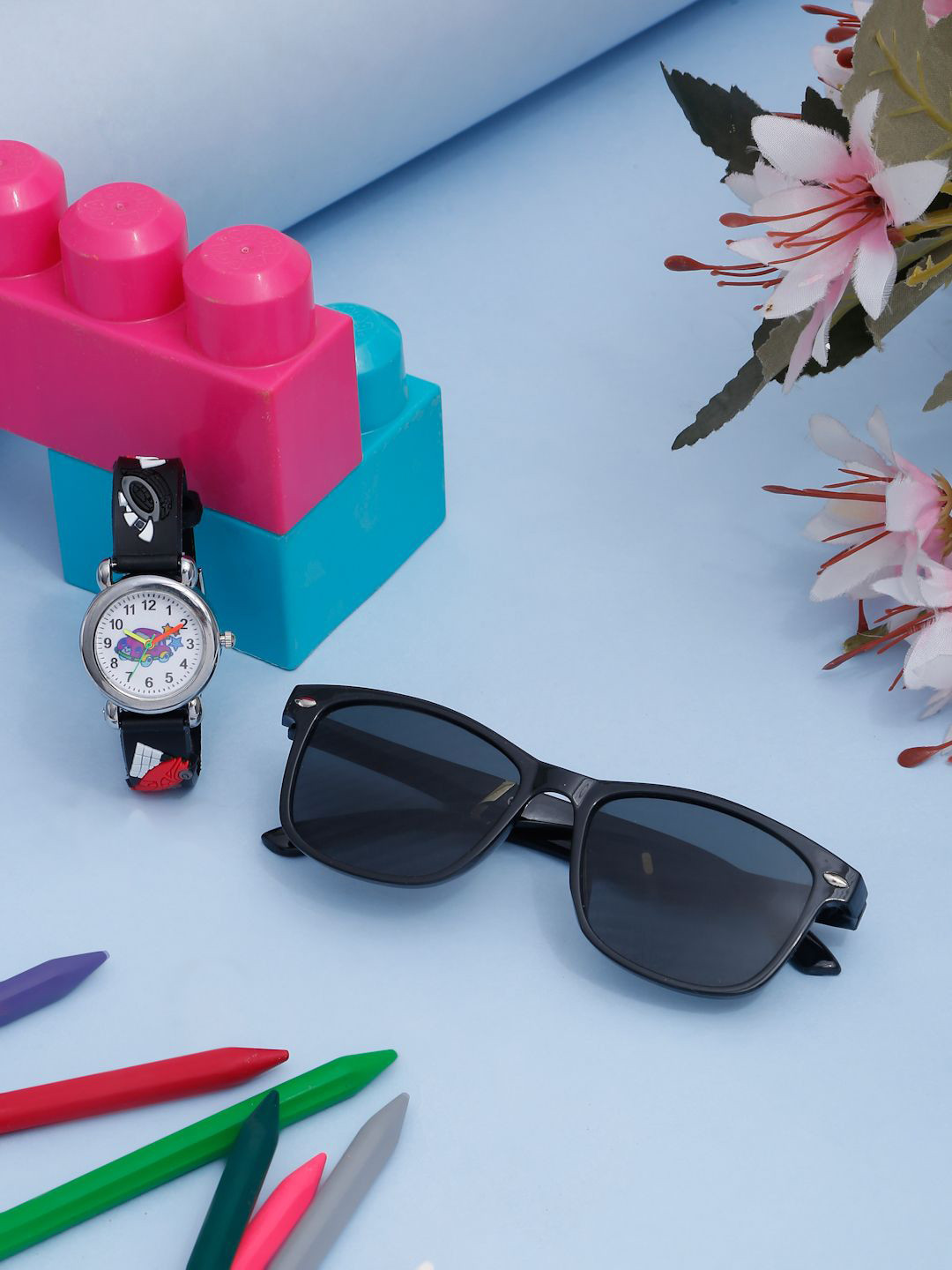 Stoln Unisex Kids Gift Set of 2 Sunglass and Wrist Watch - Black