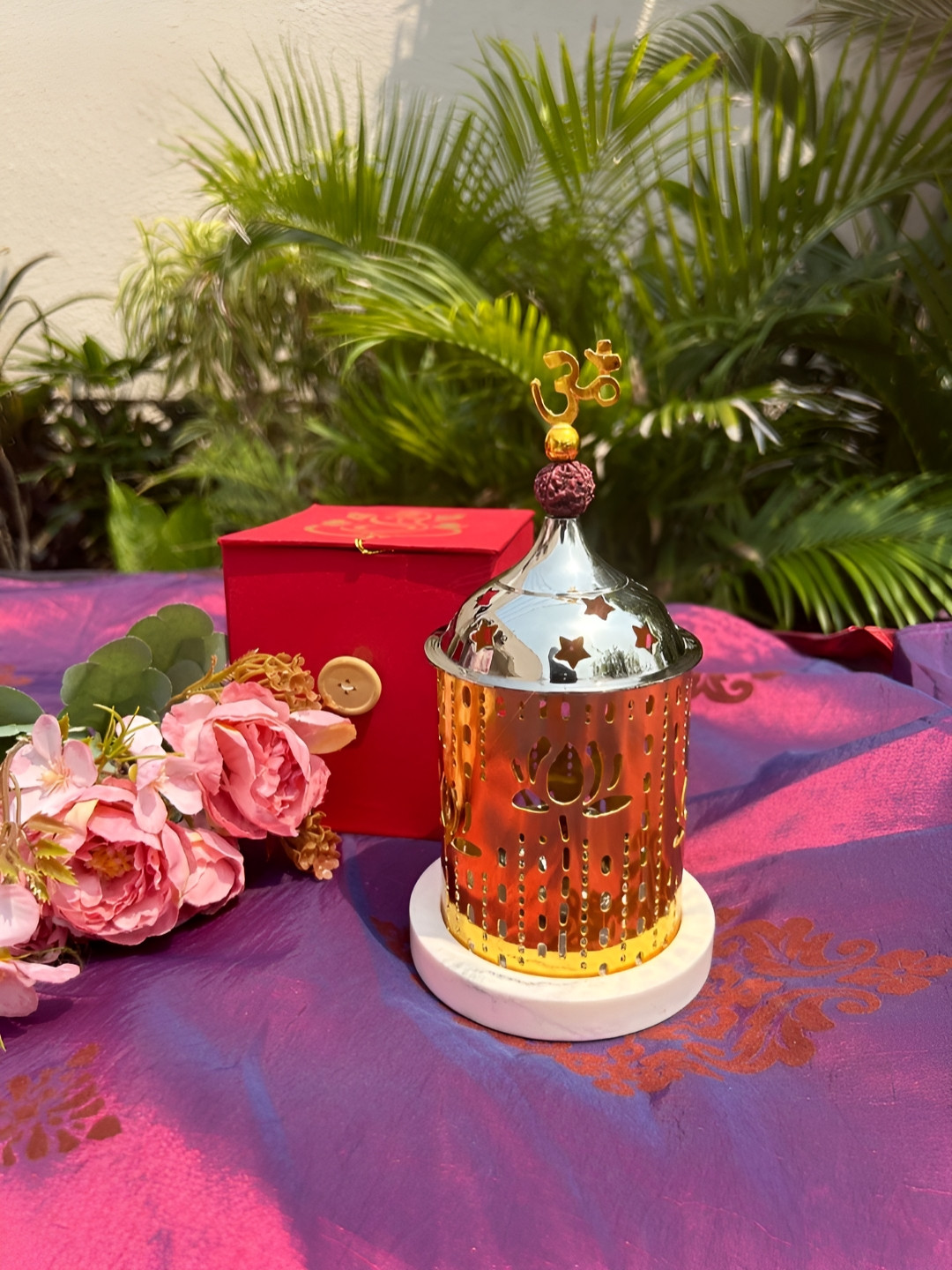 Barn 14 Yellow & Brown Textured Rudraksh Akhand Diya