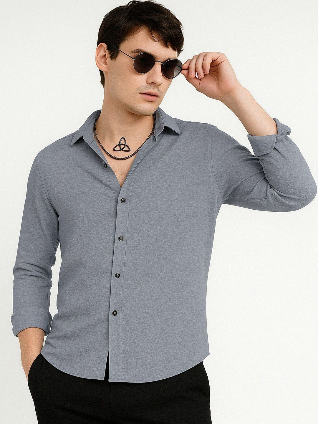 KHUSHI CREATION Men Popcorn Textured Original Slim Fit Casual Shirt