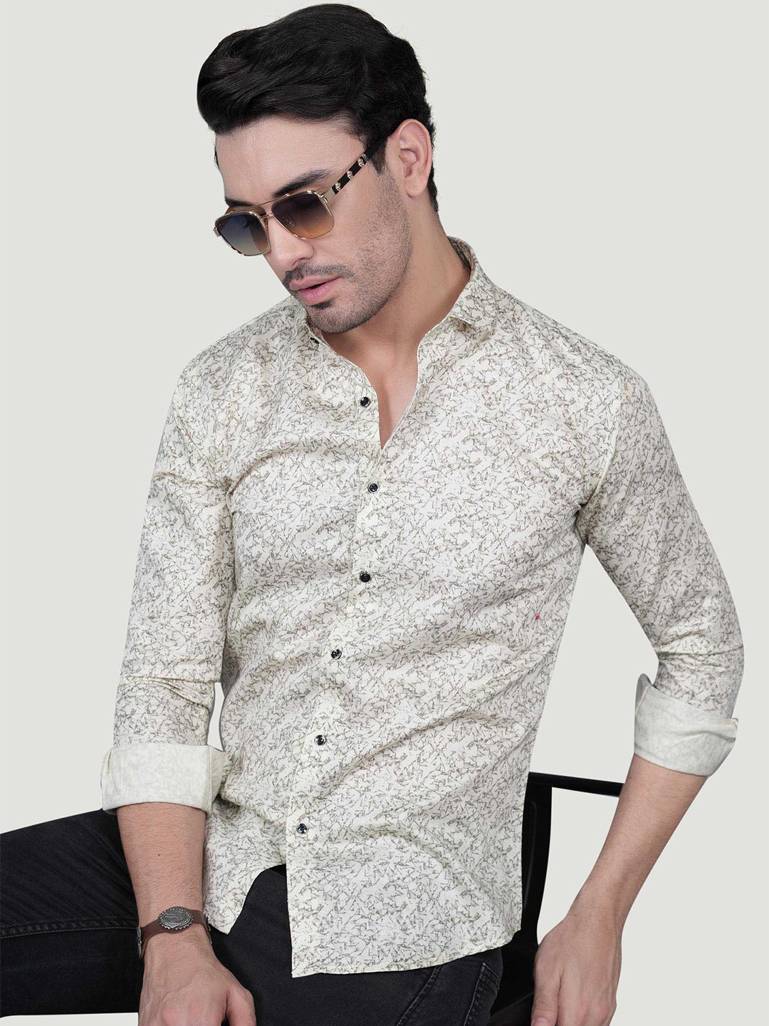 ALMATY Simon Comfort Abstract Printed Slim Fit Cotton Shirt